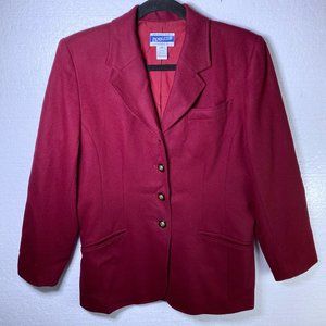 Pendleton Vintage Women's Size 8 Red 100% Wool Blazer Career Crest Button Front